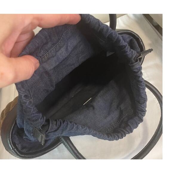 Vintage MAXX NEW YORK Wicker Purse Black Leather Trim Handle Cottage - Picture 5 of 10